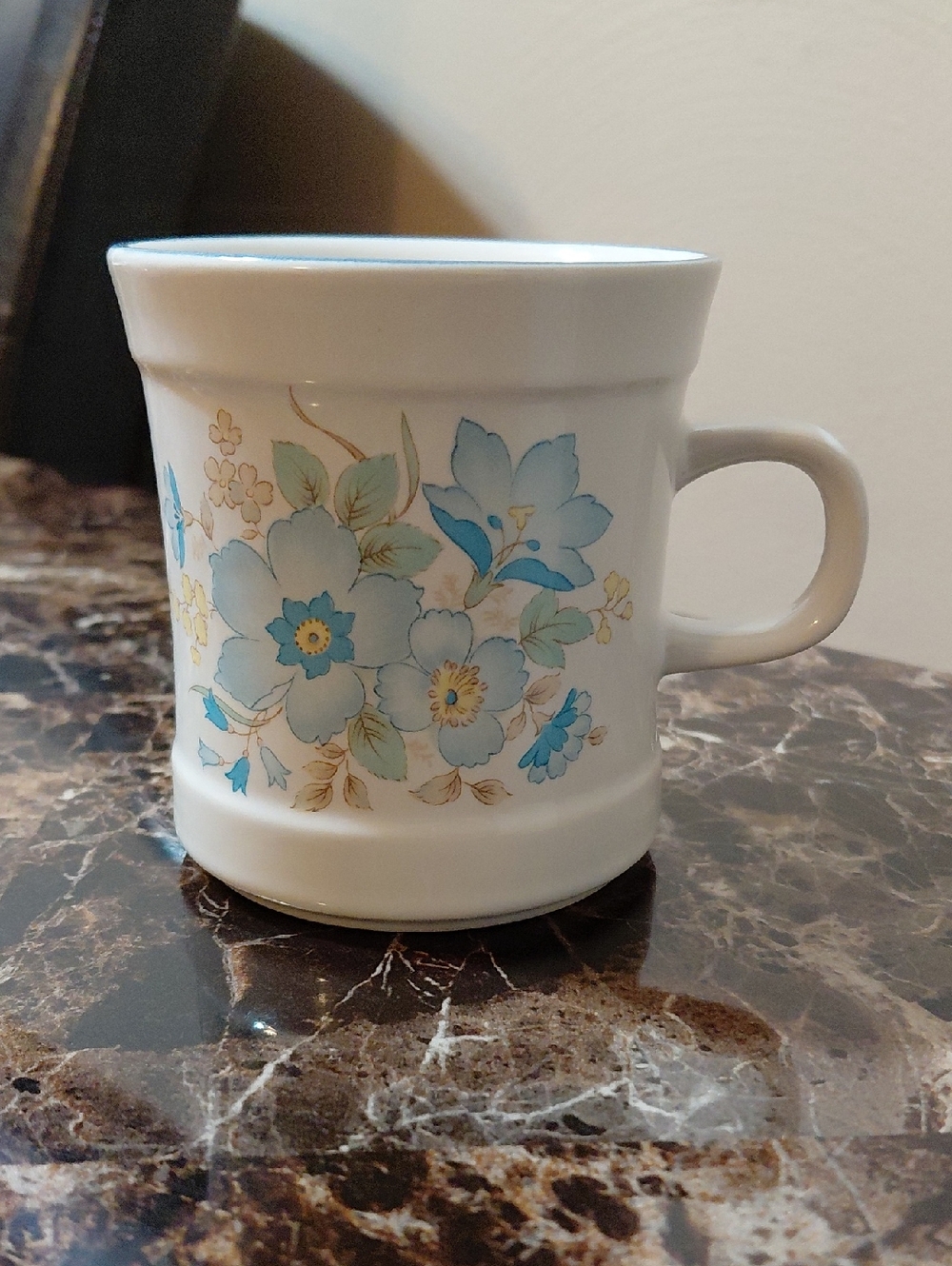 Vintage Carico Celeste Blue Floral Pattern Flat Coffee Cup